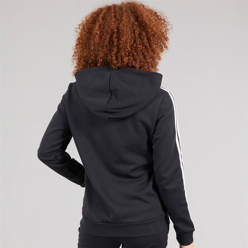 adidas Womens Essentials Fleece 3-Stripes Fille Zip Hoodie Black/White - Image 2