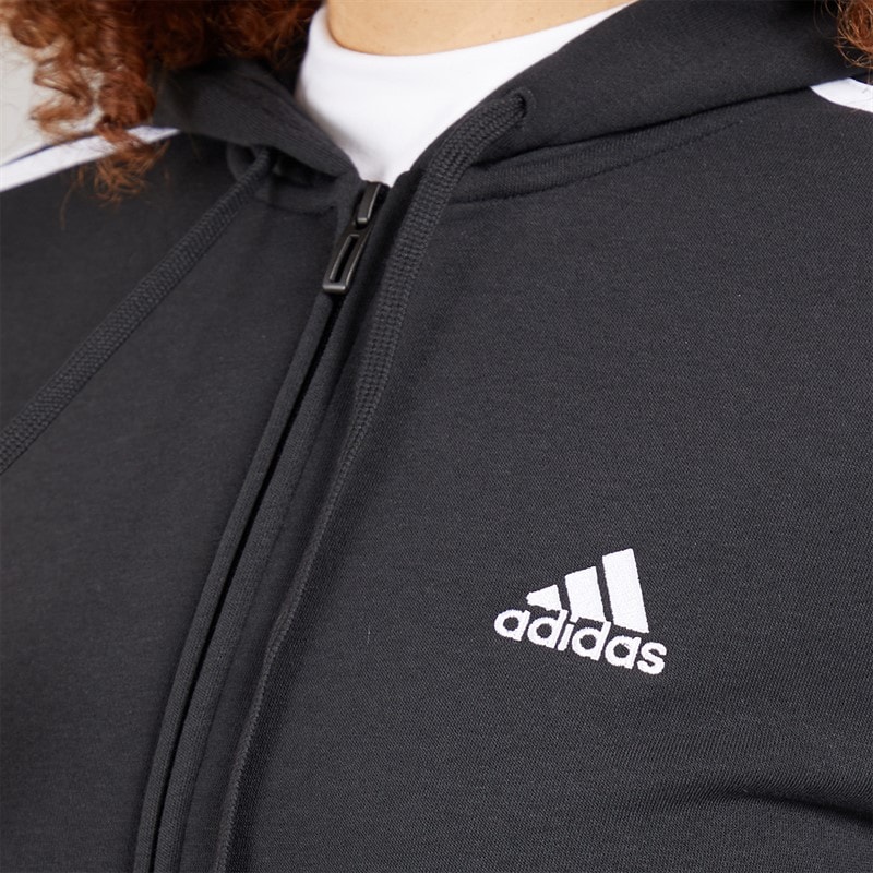 adidas Womens Essentials Fleece 3-Stripes Fille Zip Hoodie Black/White - Image 3