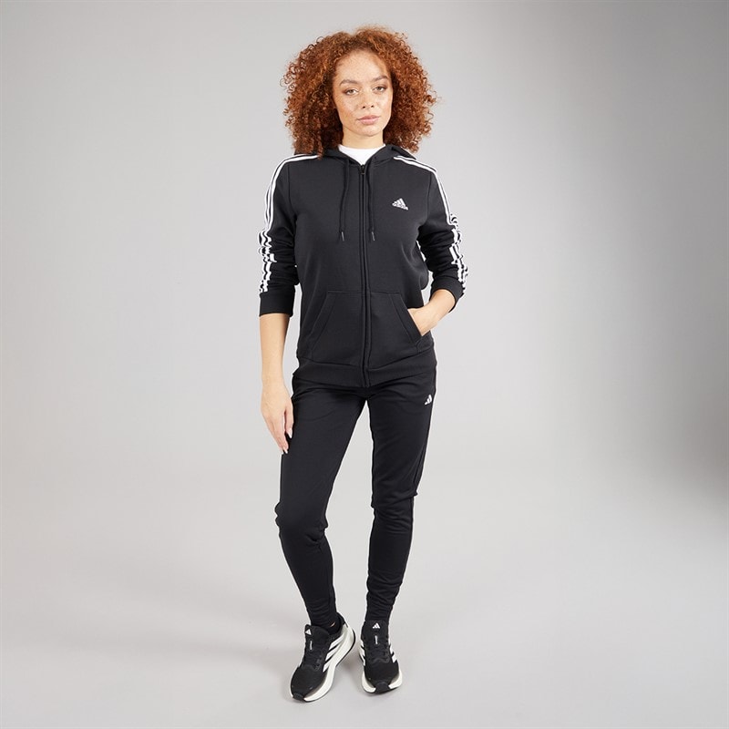adidas Womens Essentials Fleece 3-Stripes Fille Zip Hoodie Black/White - Image 5