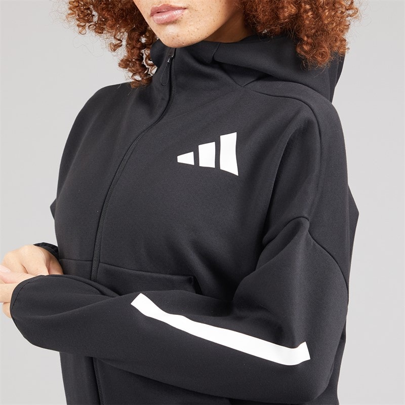 adidas Womens Z.N.E. Full Zip Hoodie Black/White - Image 3