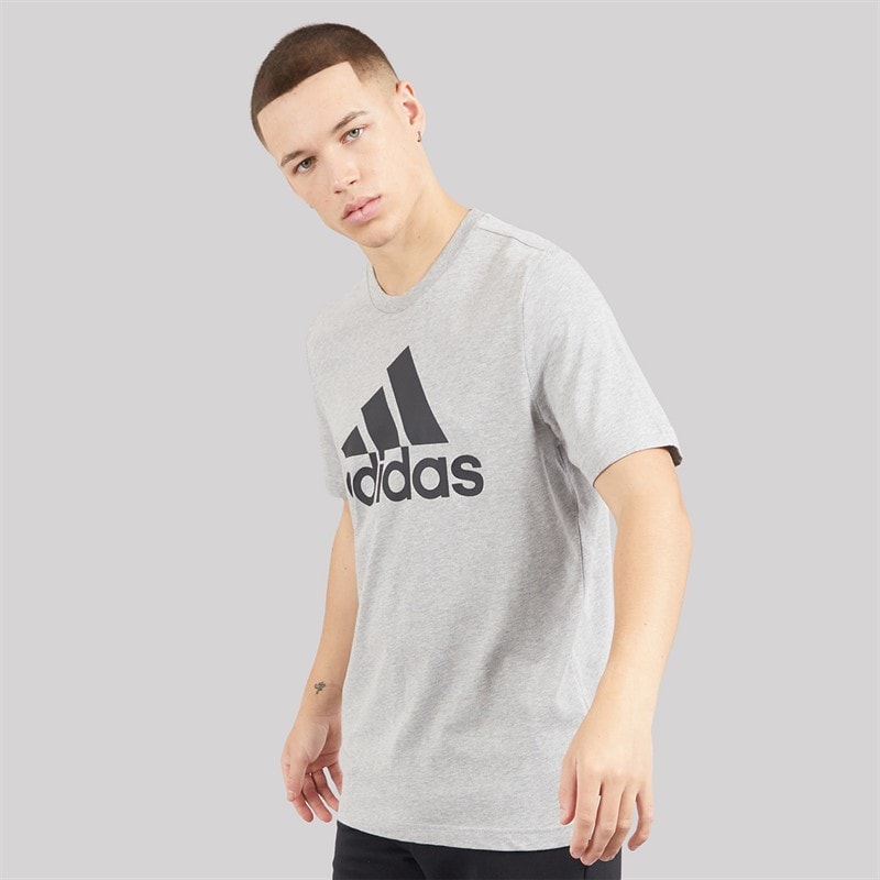 adidas Mens Essentials Big Logo T-Shirt Medium Grey Heather/Black - Image 4