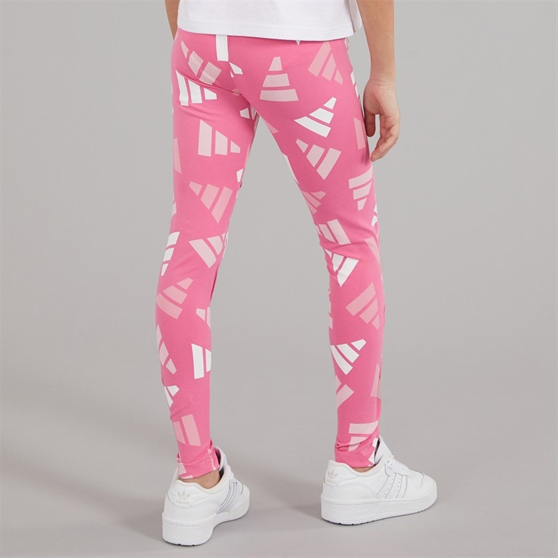 adidas Junior Girls Essentials AOP Logo Celebration Leggings Pink Fusion - Image 3