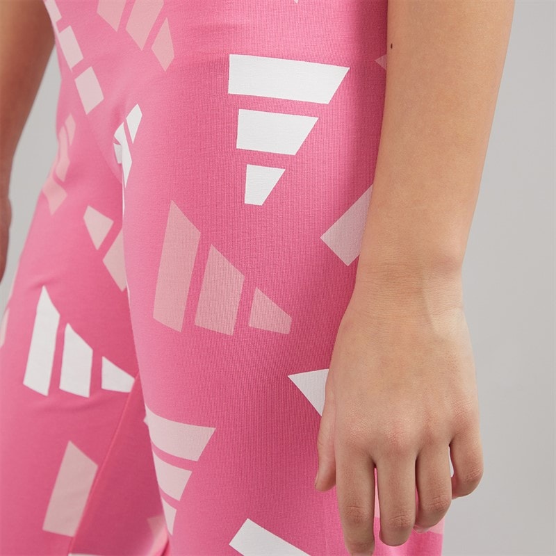 adidas Junior Girls Essentials AOP Logo Celebration Leggings Pink Fusion - Image 5