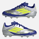 adidas Junior F50 League Messi FG/MG Firm/multi Ground Football Boots Silver Metallic/Solar Yellow/Lucid Blue
