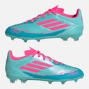 adidas Junior F50 League Messi FG/MG Firm/multi Ground Football Boots Flash Aqua/Lucid Pink/Lucid Cyan
