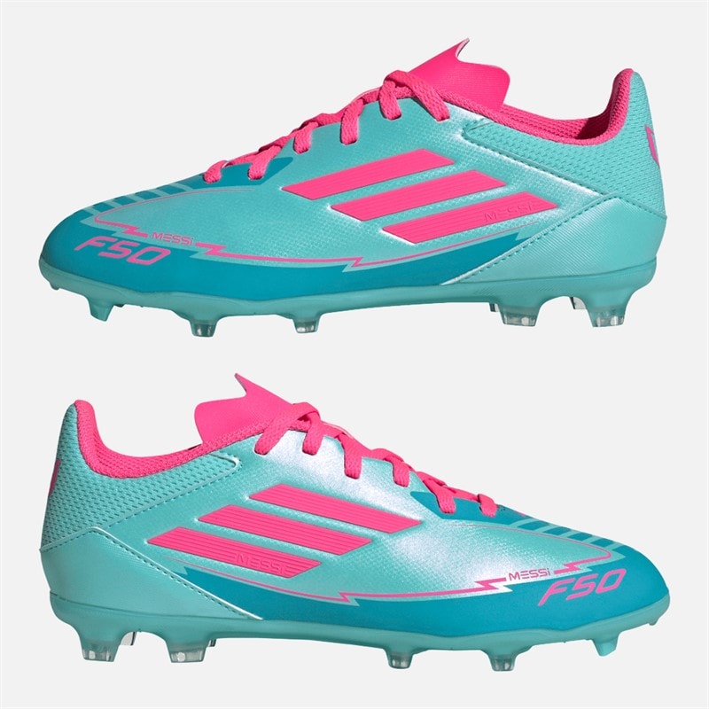 adidas Junior F50 League Messi FG/MG Firm/multi Ground Football Boots Flash Aqua/Lucid Pink/Lucid Cyan