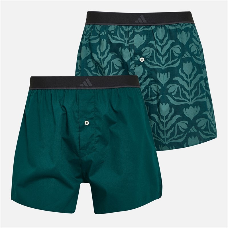 adidas Mens Two Pack Boxers Green Print