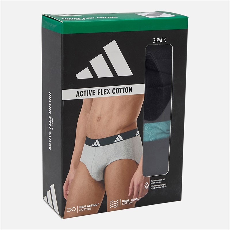 adidas Mens Three Pack Briefs Black/Green - Image 5