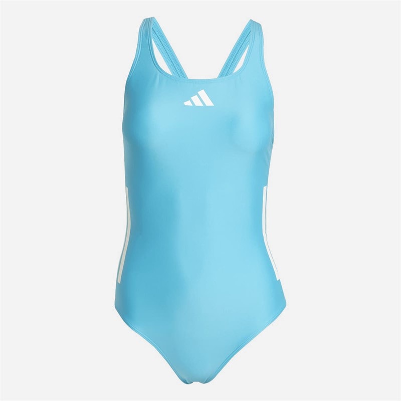 adidas Womens 3-Stripes C Back Swimsuit Lucid Cyan/White - Image 3