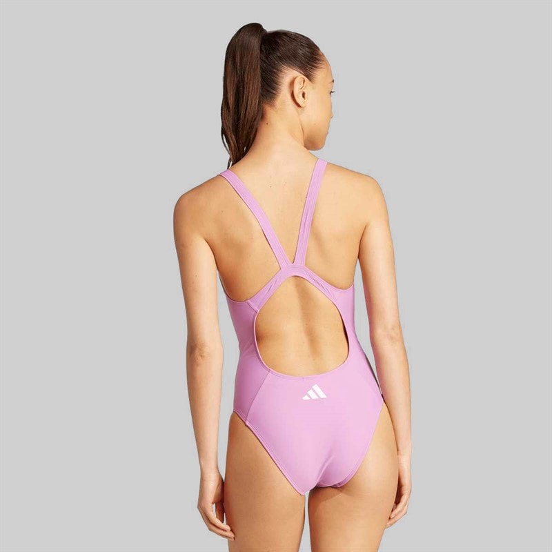 adidas Womens 3-Stripes V-Back Swimsuit Preloved Purple/White - Image 2