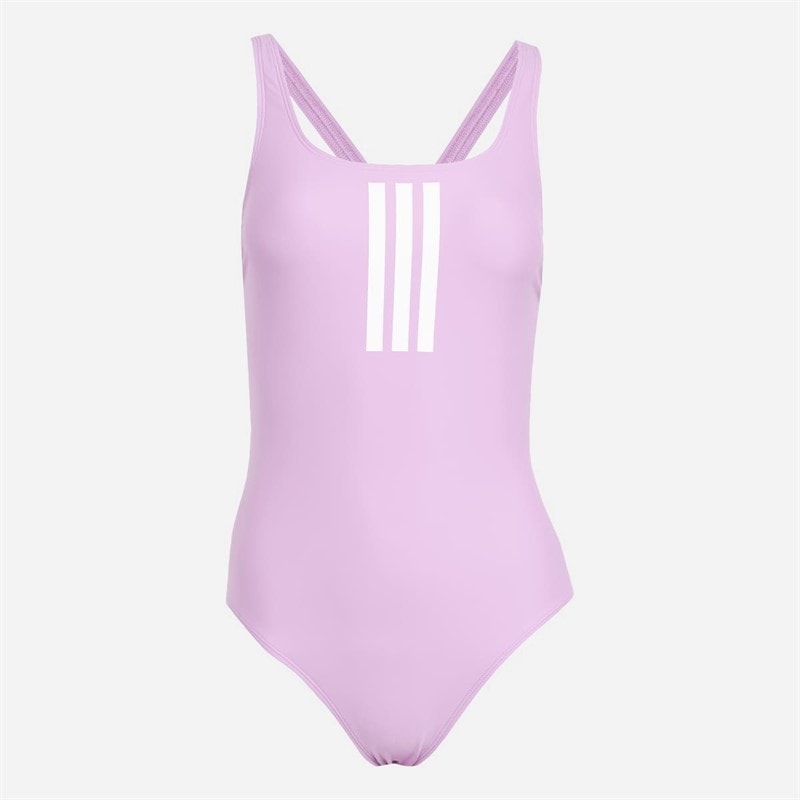 adidas Womens 3-Stripes V-Back Swimsuit Preloved Purple/White - Image 3