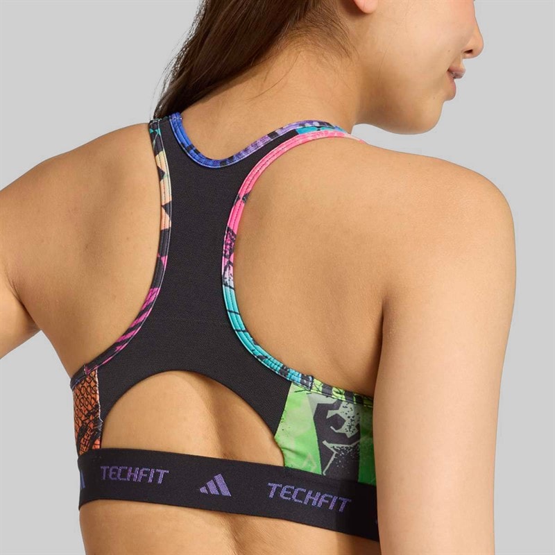 adidas Womens X Jeremy Scott Tank Top Medium Support Sports Bra Acid Yellow/Semi Lucid Fuchsia/Active Purple - Image 2