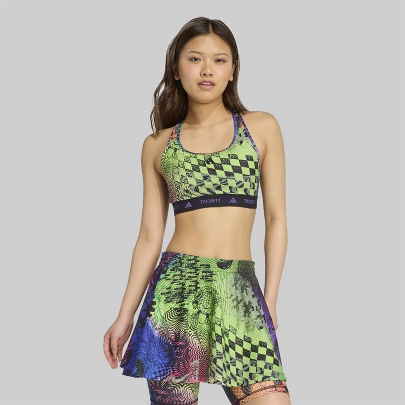 adidas Womens X Jeremy Scott Tank Top Medium Support Sports Bra Acid Yellow/Semi Lucid Fuchsia/Active Purple - Image 3
