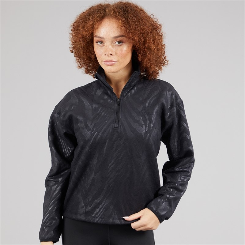 adidas Womens All Over Print Polar Fleece 1/4 Sweatshirt Black