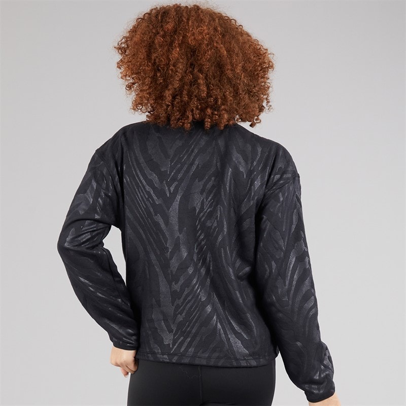adidas Womens All Over Print Polar Fleece 1/4 Sweatshirt Black - Image 2