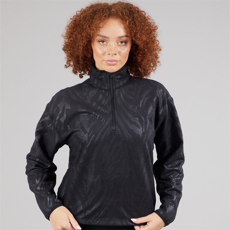 adidas Womens All Over Print Polar Fleece 1/4 Sweatshirt Black - Image 3