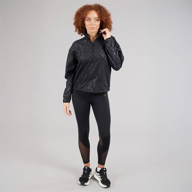 adidas Womens All Over Print Polar Fleece 1/4 Sweatshirt Black - Image 4