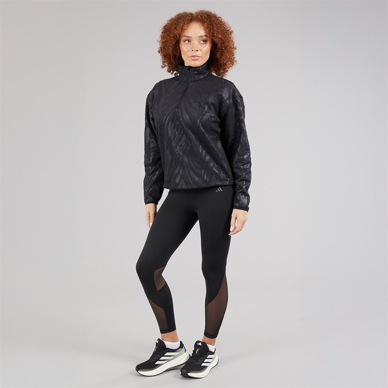 adidas Womens All Over Print Polar Fleece 1/4 Sweatshirt Black - Image 5