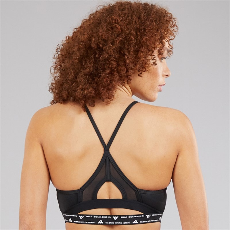 adidas Womens Aeroreact 3-Stripes Training Light Support Sports Bra Black/White - Image 2