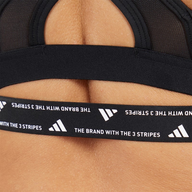 adidas Womens Aeroreact 3-Stripes Training Light Support Sports Bra Black/White - Image 5