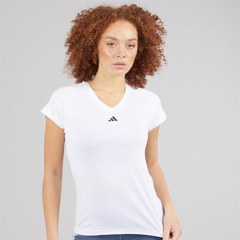 adidas Womens Aeroready Workout Essentials V-Neck T-Shirt White - Image 1