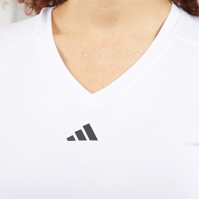 adidas Womens Aeroready Workout Essentials V-Neck T-Shirt White - Image 3