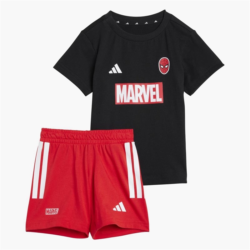 adidas Infant X Marvel Spider Man T-Shirt And Shorts Set Black/White - Image 1