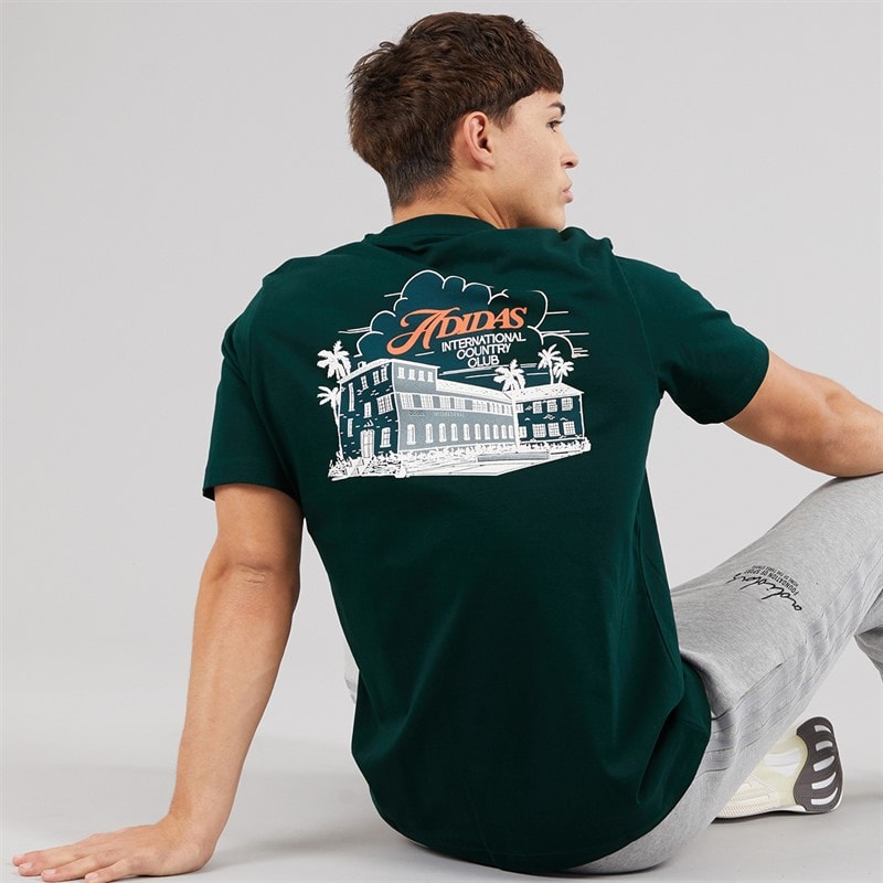 adidas Mens Country Club Scenic Back Graphic T-Shirt Aurora Ivy - Image 1