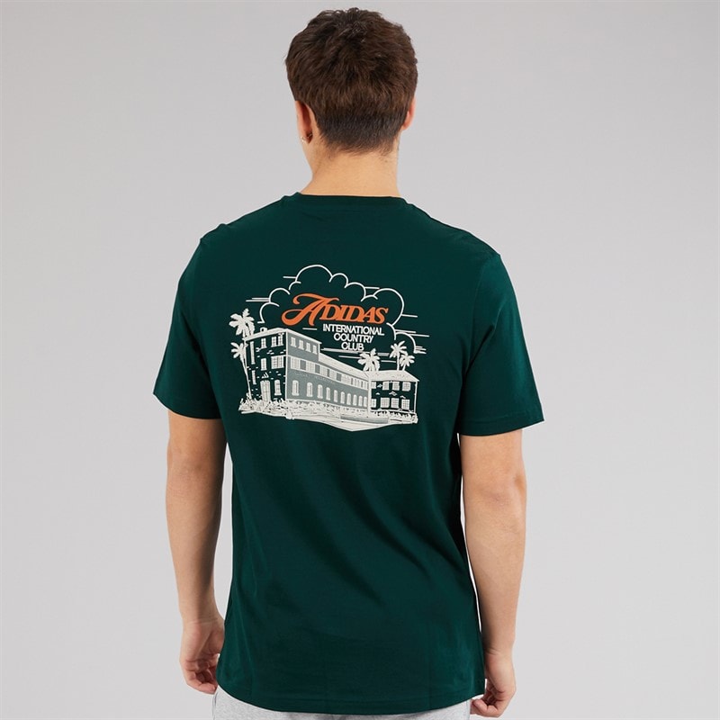 adidas Mens Country Club Scenic Back Graphic T-Shirt Aurora Ivy - Image 3