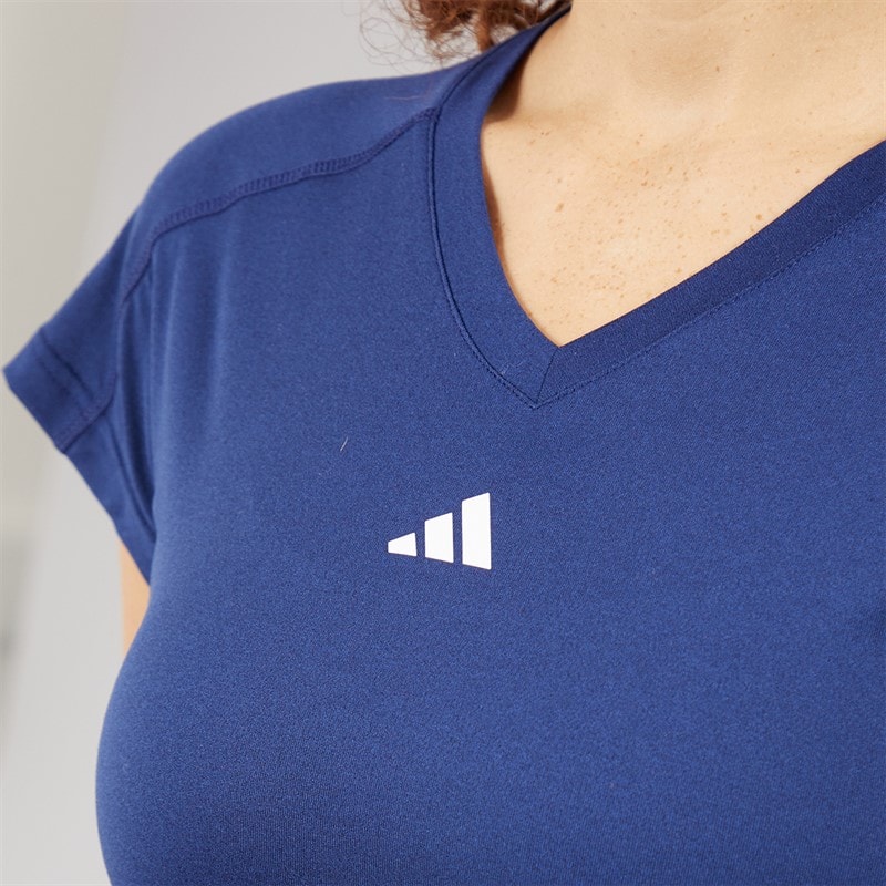 adidas Womens AEROREADY Workout Essentials V-Neck T-Shirt Dark Blue/White - Image 3