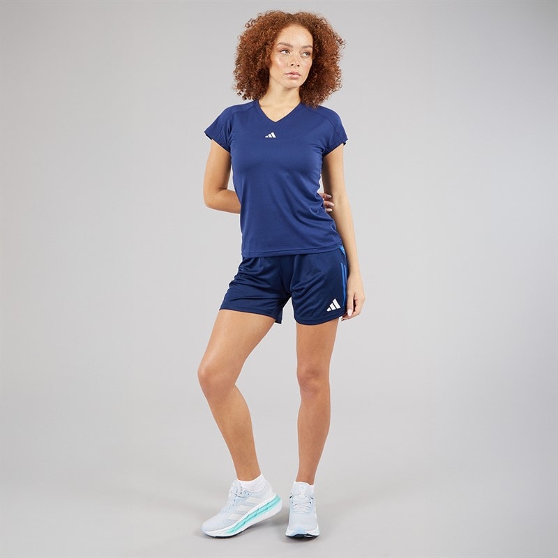 adidas Womens AEROREADY Workout Essentials V-Neck T-Shirt Dark Blue/White - Image 4