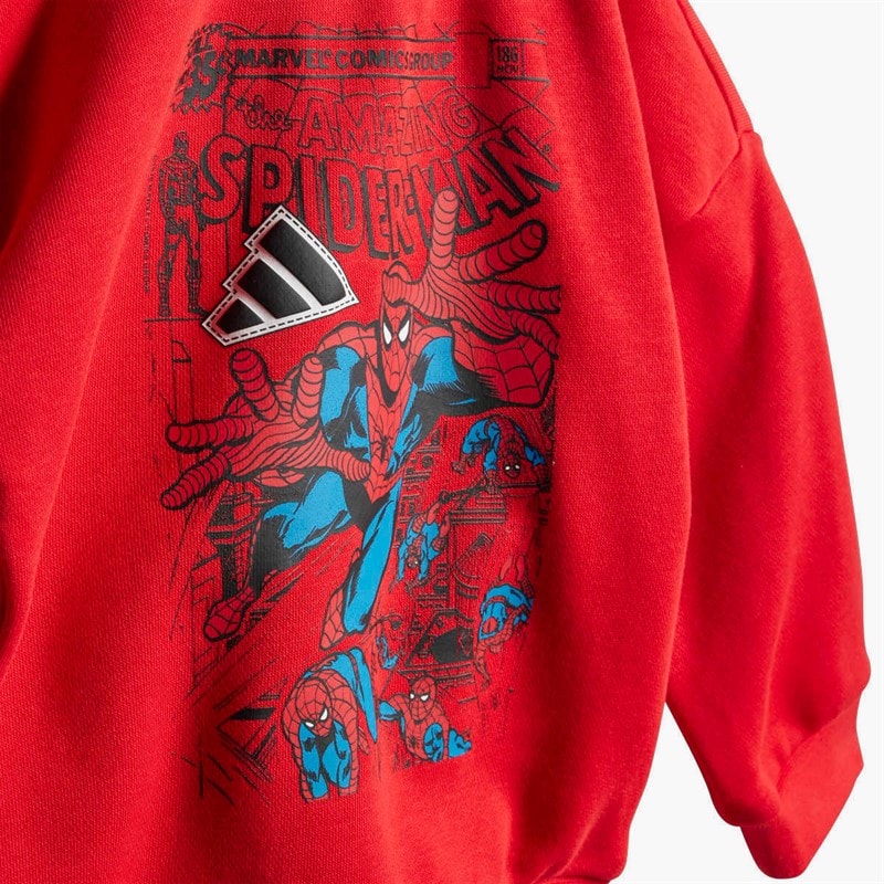 adidas Infant X Marvel Spiderman Sweatshirt And Joggers Set Pure Ruby/White - Image 4
