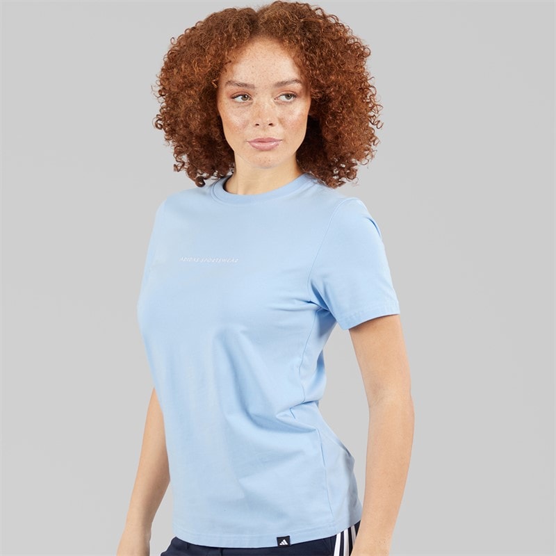 adidas Womens Codes Doodle Camp Back Graphic T-Shirt Glow Blue - Image 2