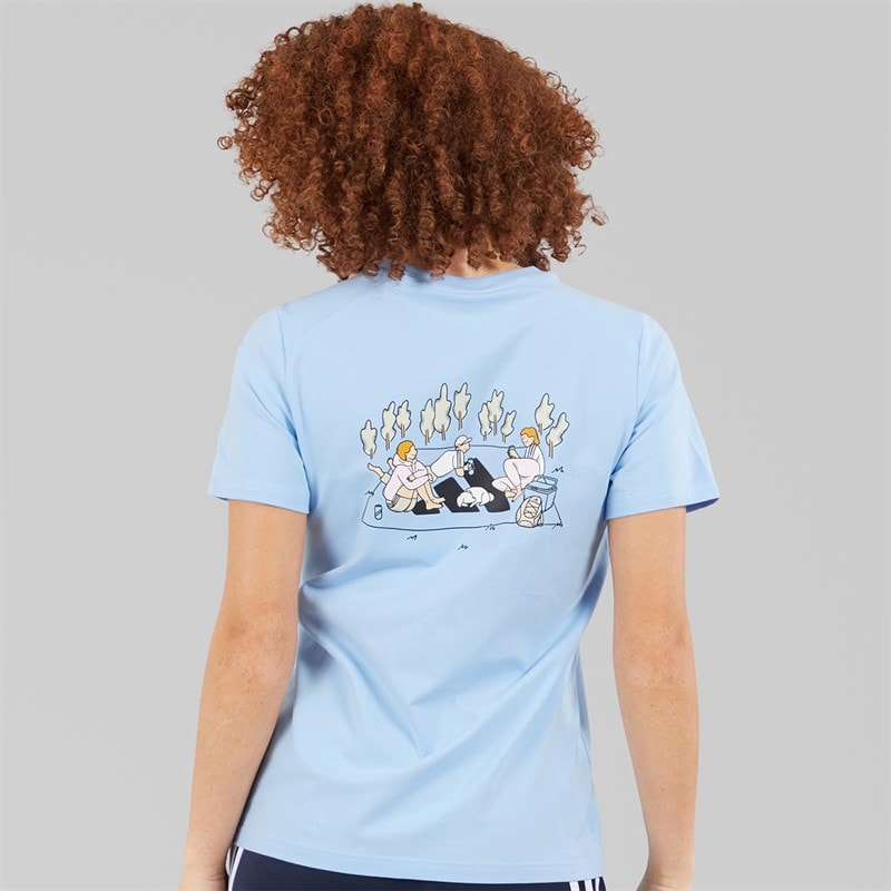 adidas Womens Codes Doodle Camp Back Graphic T-Shirt Glow Blue - Image 3