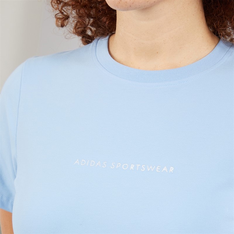 adidas Womens Codes Doodle Camp Back Graphic T-Shirt Glow Blue - Image 5