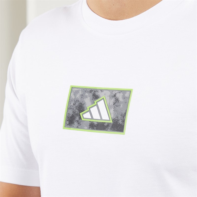 adidas Mens Camo Shape Graphic T-Shirt White - Image 3