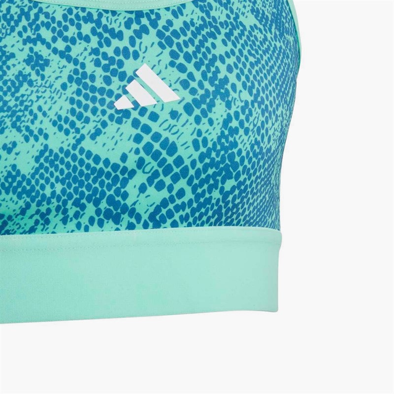 adidas Junior Girls Aeroready Powerreact Animal Print Padded Sports Bra Easy Green/Blue Fusion/White - Image 3