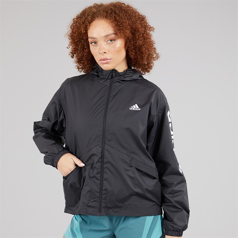 adidas Womens Essentials Logo Oversized Windbreaker Jacket Black/White - Image 3