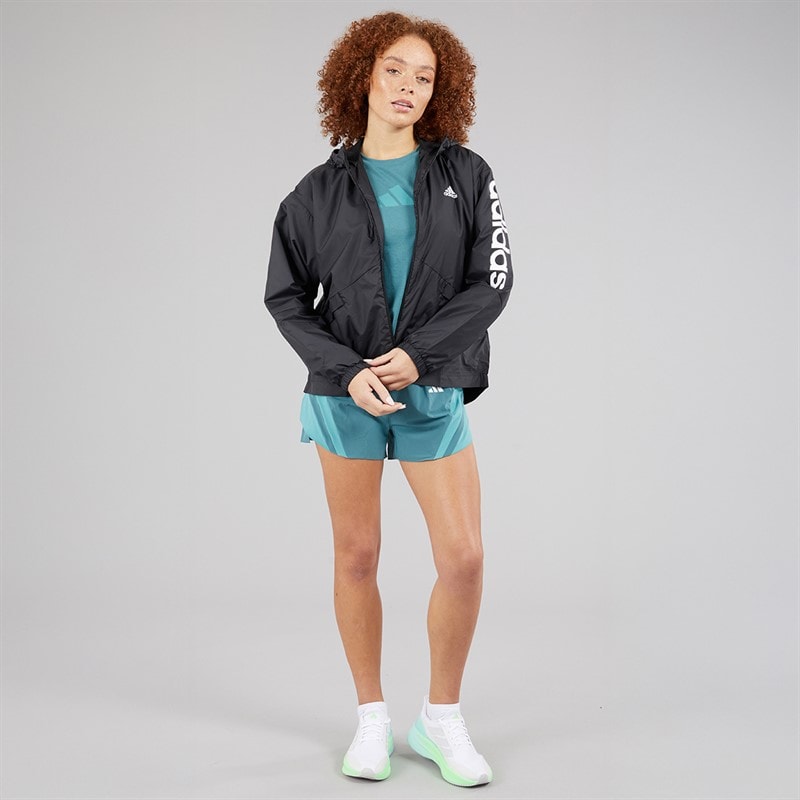 adidas Womens Essentials Logo Oversized Windbreaker Jacket Black/White - Image 4