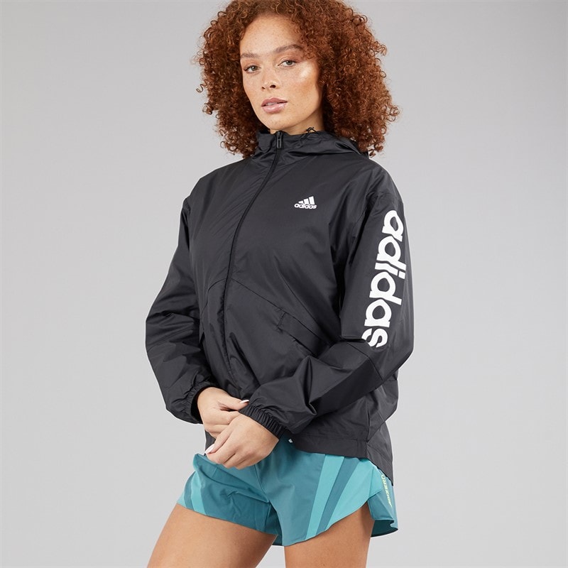 adidas Womens Essentials Logo Oversized Windbreaker Jacket Black/White - Image 5