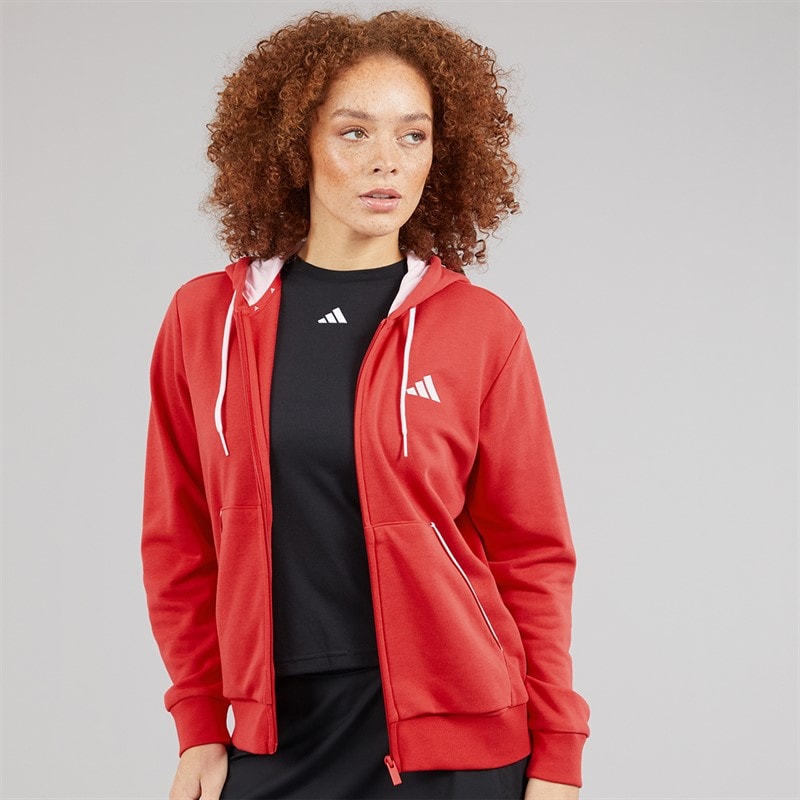 adidas Womens Essentials Color Pop French Terry Full Zip Hoodie Pure Ruby - Image 1