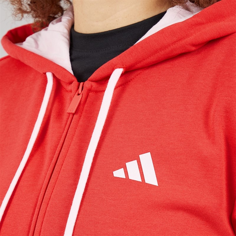 adidas Womens Essentials Color Pop French Terry Full Zip Hoodie Pure Ruby - Image 3