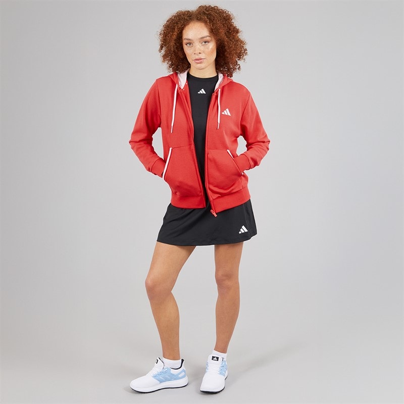 adidas Womens Essentials Color Pop French Terry Full Zip Hoodie Pure Ruby - Image 4