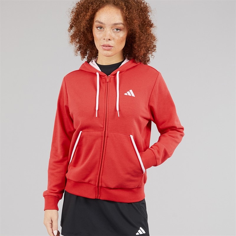 adidas Womens Essentials Color Pop French Terry Full Zip Hoodie Pure Ruby - Image 5