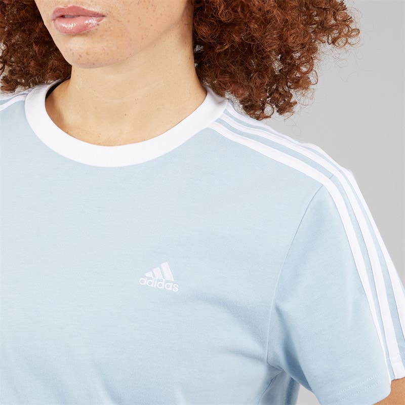 adidas Womens Essentials 3-Stripes T-Shirt Wonder Blue - Image 3