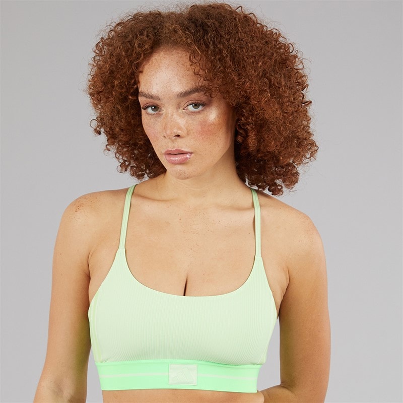 adidas Womens Hyperglam Rib Light Support Bralette Semi Green Spark/Lime Burst - Image 3