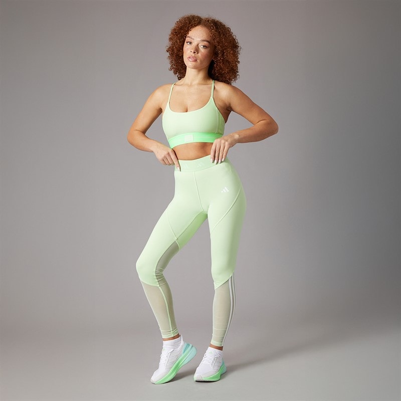 adidas Womens Hyperglam Rib Light Support Bralette Semi Green Spark/Lime Burst - Image 4