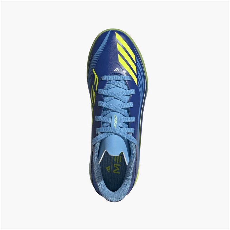 adidas Junior F50 League Messi TF Astro Football Boots Royal Blue/Solar Yellow/Semi Blue Burst - Image 4