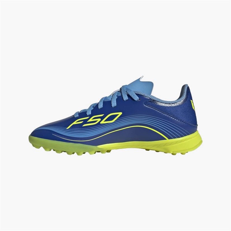 adidas Junior F50 League Messi TF Astro Football Boots Royal Blue/Solar Yellow/Semi Blue Burst - Image 5