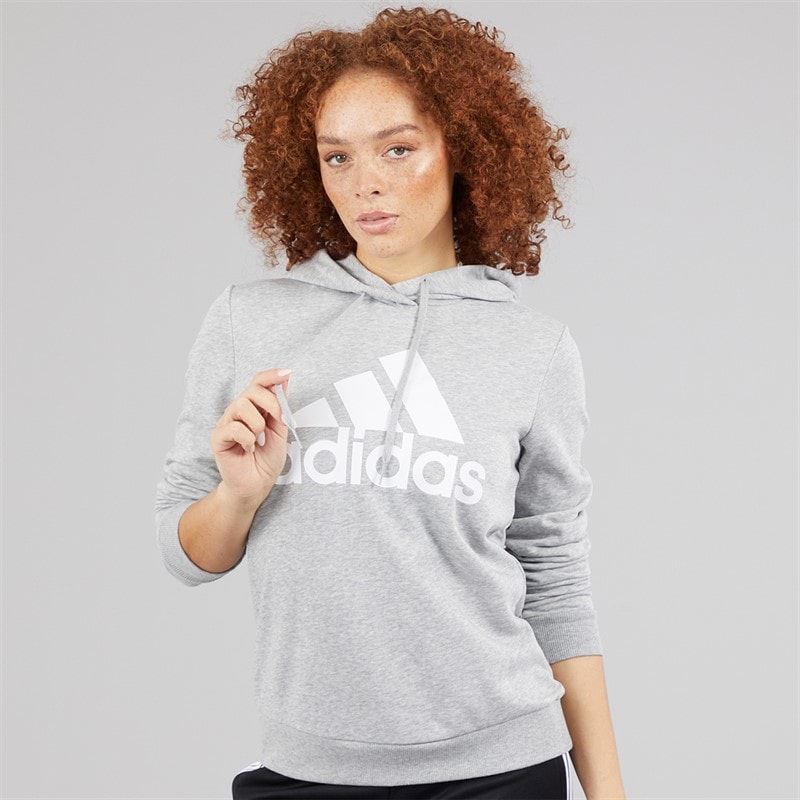 adidas Womens Essentials Logo Relaxed Fit Hoodie Medium Grey Heather/White - Image 3